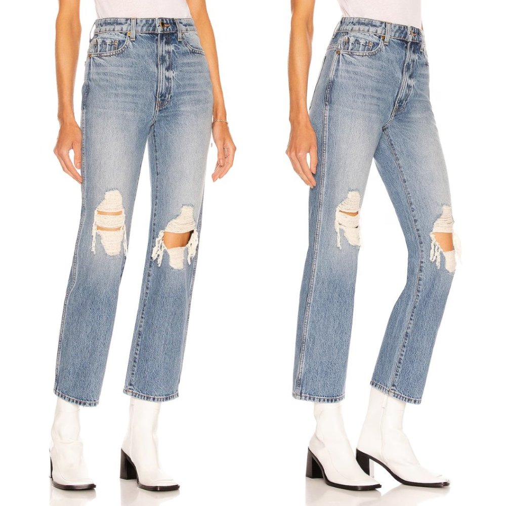 Khaite Abigail Denim Jeans Distressed High-rise Straight-leg Sz 29 Portland